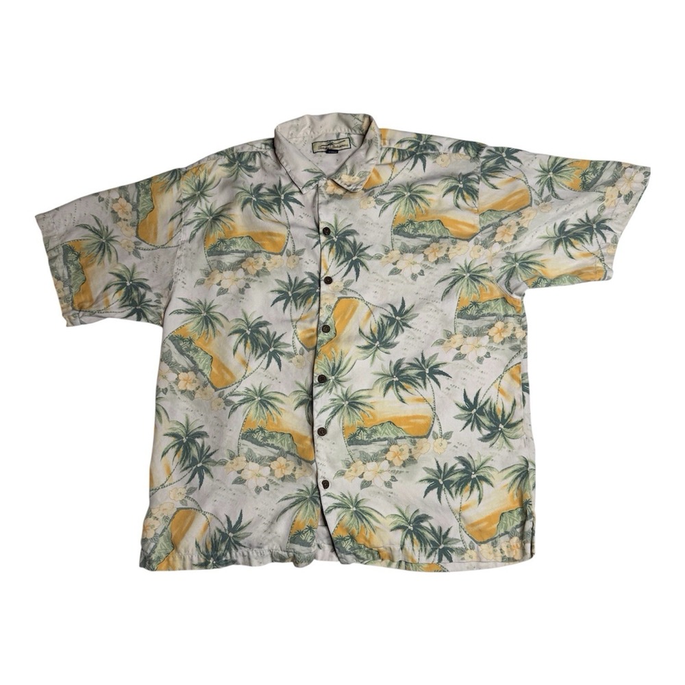 Men's Sz L Tommy Bahama Silk Tropical Print Button Up Shirt Short Sleeves